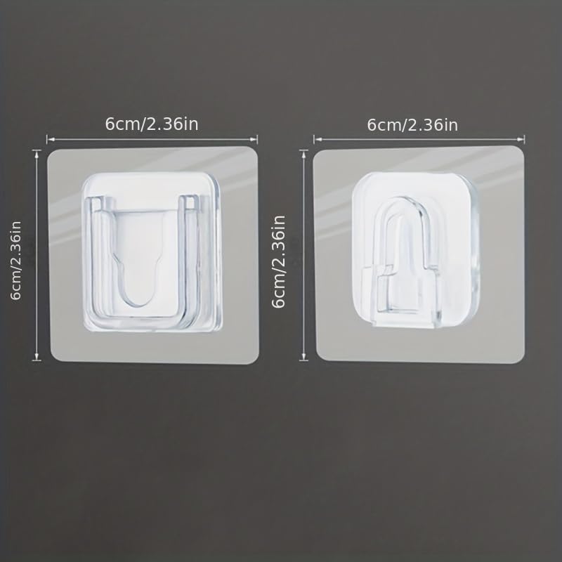 10 Pairs Clear Double-Sided Adhesive Wall Hooks - Mounted Door Hanger Kit - No Drill Sticker Hangers with Suction Cup