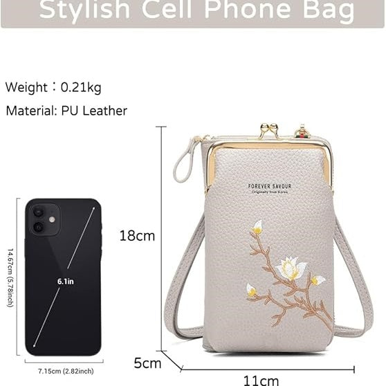 Floral Embroidered Crossbody Wallet - Waterproof , Adjustable/Detachable Strap & Multi-Pocket