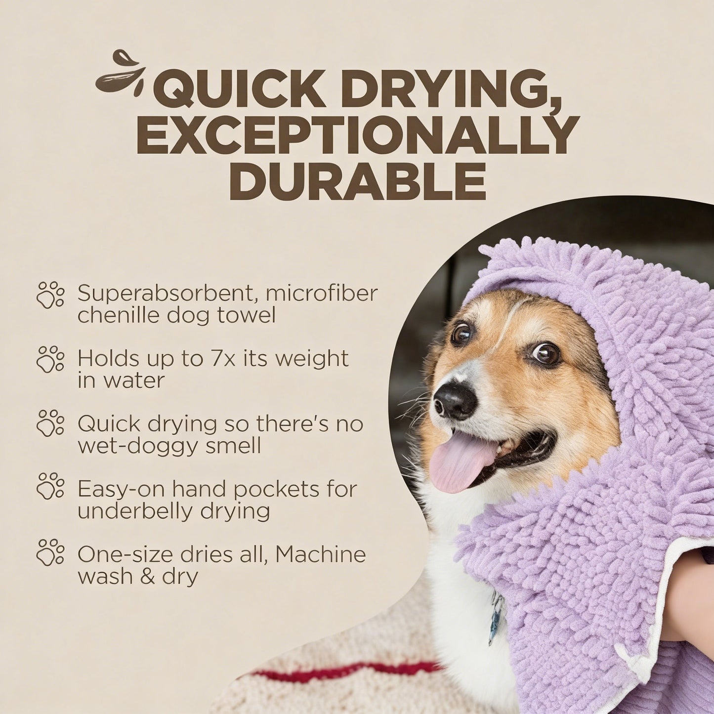 Dry Dog Towel, Cat Bath Towel, Super Absorbent Quick Dry Microfiber Chenille Shammy Towel