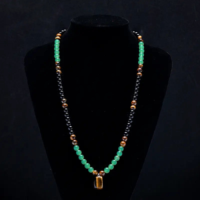 Obsidian Necklace With Green Aventurine And Tiger's Eye Pendants, A Healing Crystal