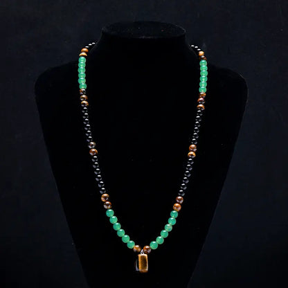 Obsidian Necklace With Green Aventurine And Tiger's Eye Pendants, A Healing Crystal