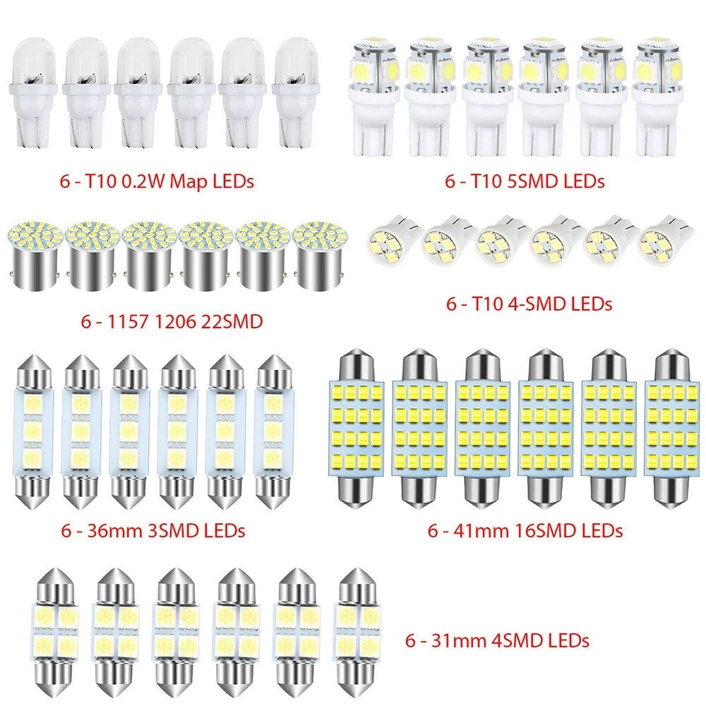 42PCS Car Interior Combo LED Map Dome Door White Trunk License Plate Light Bulbs