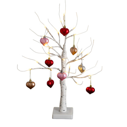Decor 23.2" Lighted Birch Tree with 24pcs Heart Tree Ornaments