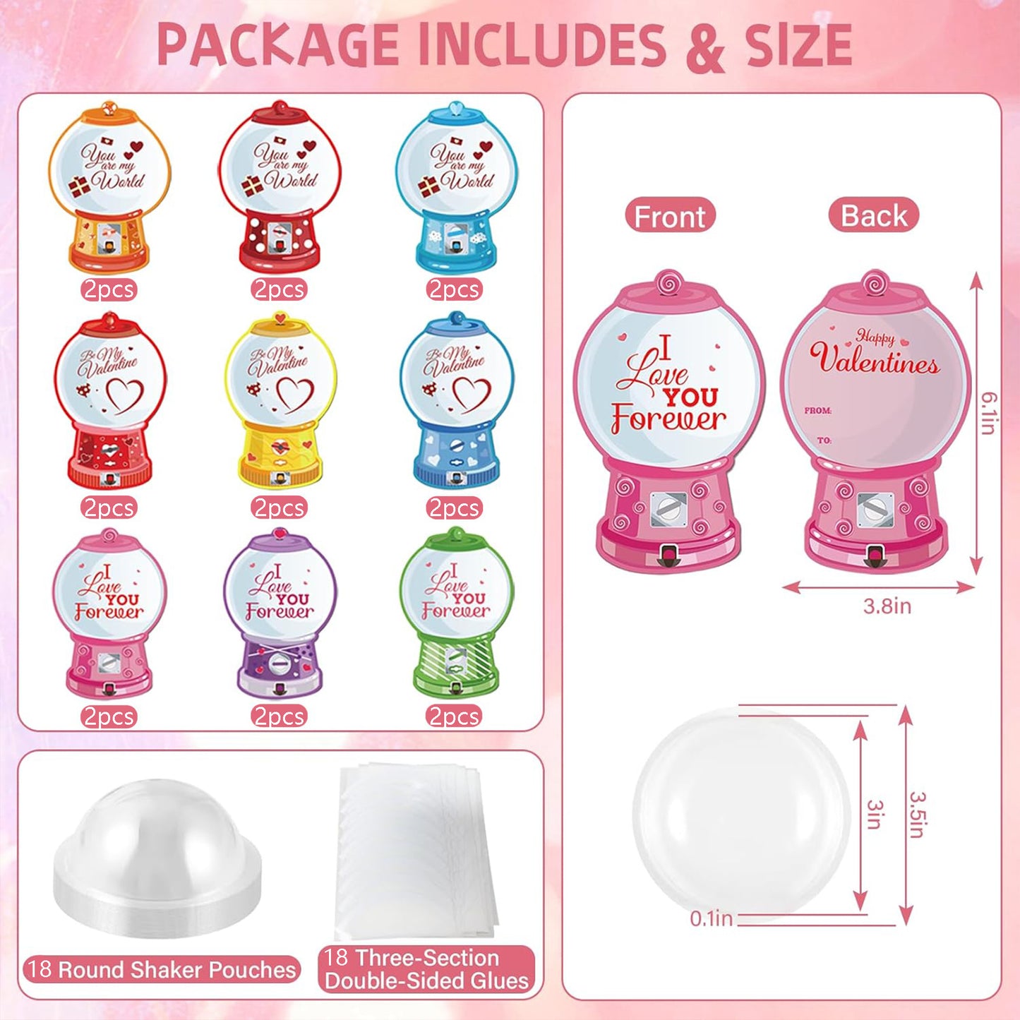 18 Pack Candy Cards with Plastic Domes Valentines Greeting Cards DIY Craft Treat Holder