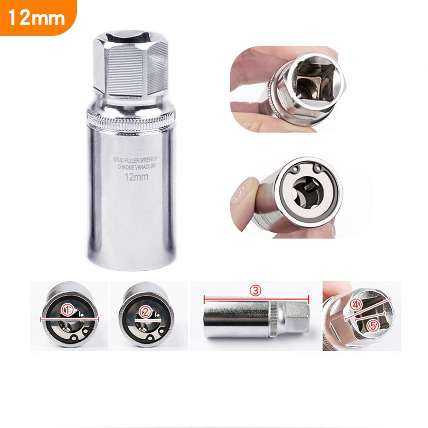 Stud Extractor Broken Stud Removal Socket Metric Stud Remover Tool Sockets 6/8/10/12mm
