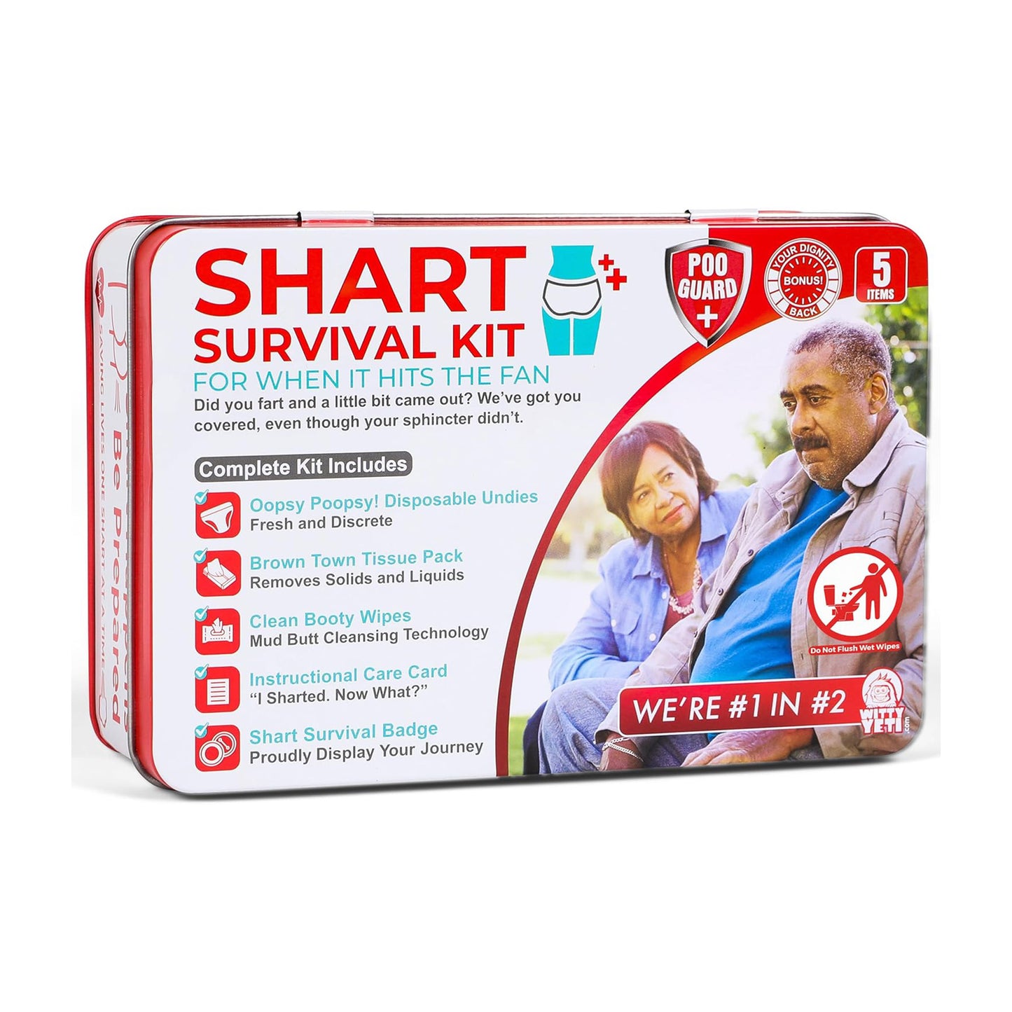 Funny Shart Survival Kit Ultimate Poop Prank Gag Gift Set Contains Wet Wipes, Disposable Underwear