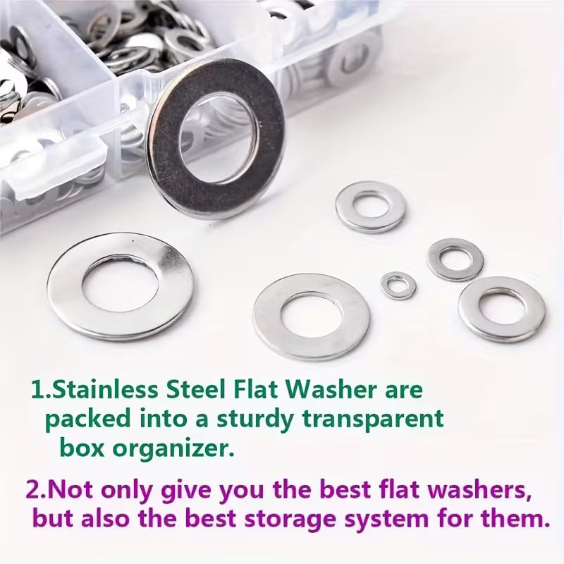 1250pcs 304 Stainless Steel Flat Washer Assortment Kit