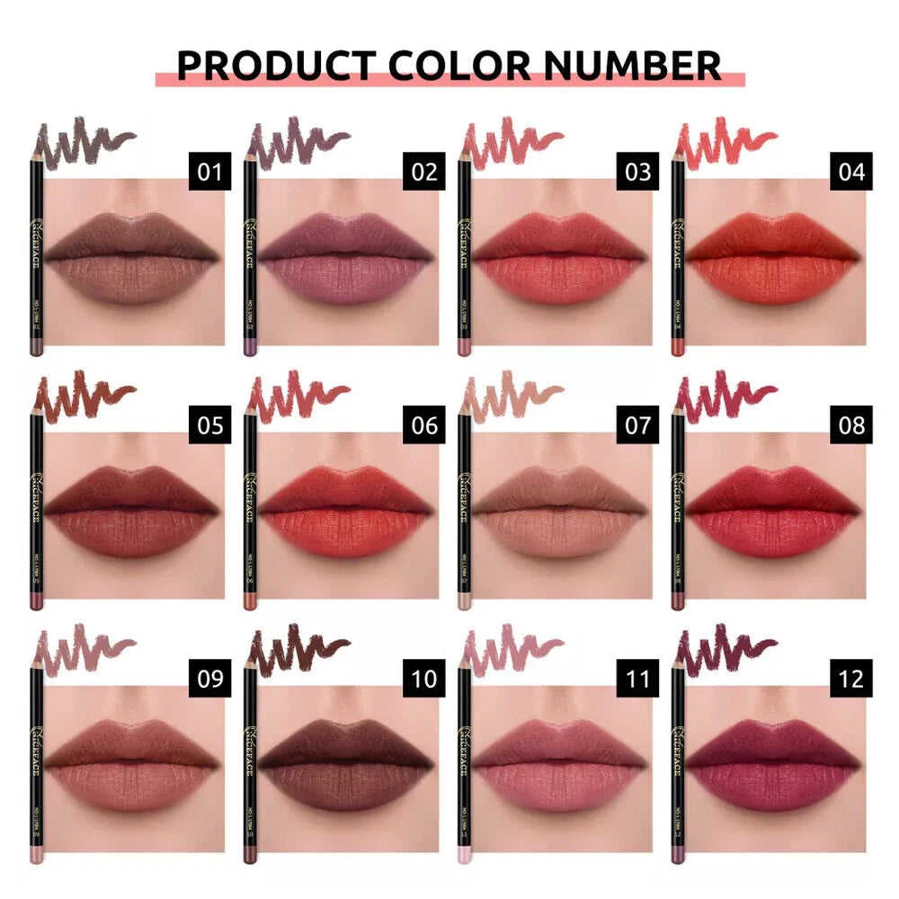 Matte Lip Liner Set 12 PCS Classic Colors Series Highly Pigmented Smoothly Velvet Lipliner Pencil Set