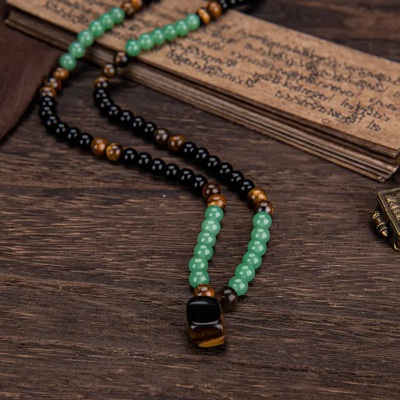 Obsidian Necklace With Green Aventurine And Tiger's Eye Pendants, A Healing Crystal