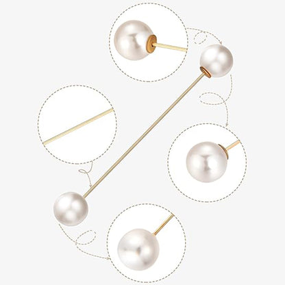 Double Faux Pearl Brooch Pins Sweater Shawl Clip Dress Cardigan Collar
