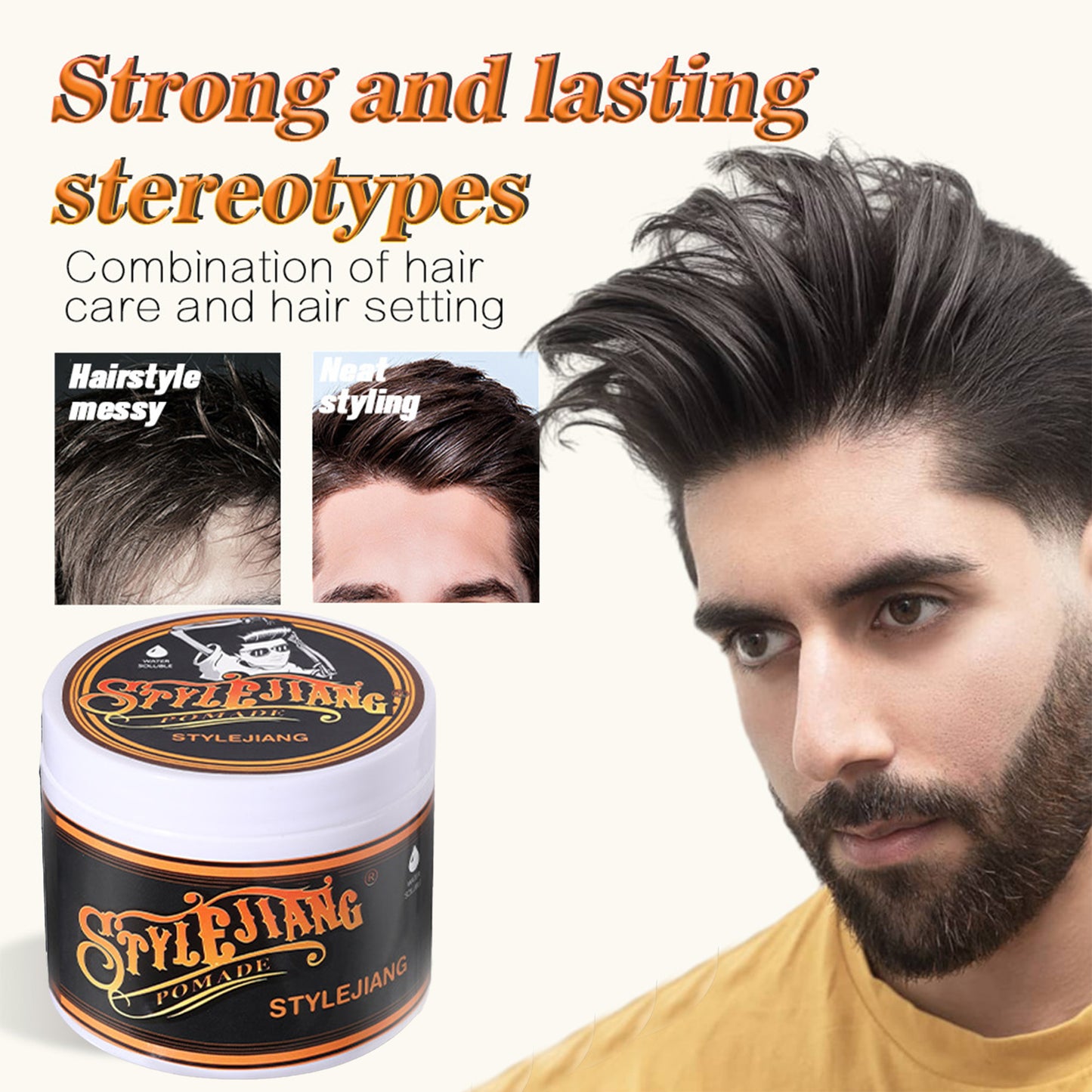 Strong Hold Hair Pomade For Men - Medium Shine Water Based Flake Free Hair Gel - Easy To Wash Out