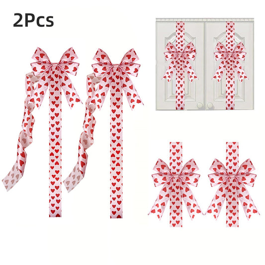 2 Pcs Valentine's Day Cabinet Ribbons Bows for Kitchen 78.8 Inch Large Red and White Heart Door