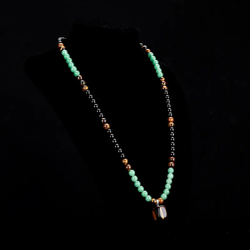 Obsidian Necklace With Green Aventurine And Tiger's Eye Pendants, A Healing Crystal