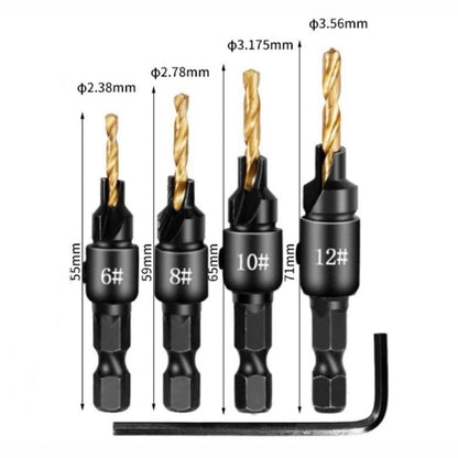 4Pcs Hexagonal Shank Countersunk Drill Bit Woodworking Hole Opener Screw Cone Hole Drill Chamfer and Trim Tool Accessory Set