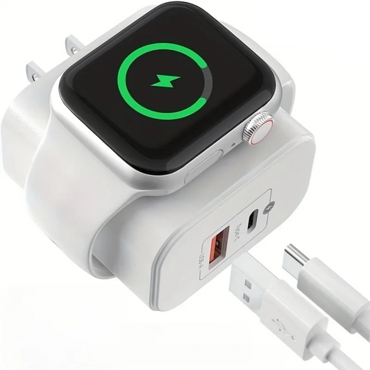 Dual Ports Wall Charger with Magnetic Wireless Charging Compatible with iPhone, Apple Watch Series
