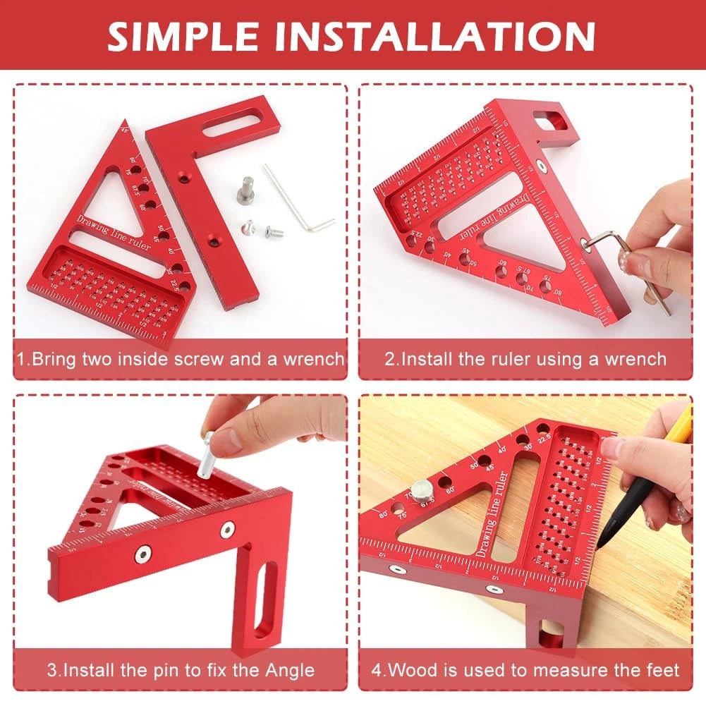 3D Multi Angle Carpenter Square Hole Scribing Ruler
