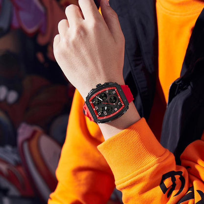 Men's Unique Rectangular Watch with Digital and Analog Dual Display