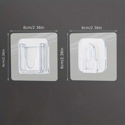 10 Pairs Clear Double-Sided Adhesive Wall Hooks - Mounted Door Hanger Kit - No Drill Sticker Hangers with Suction Cup