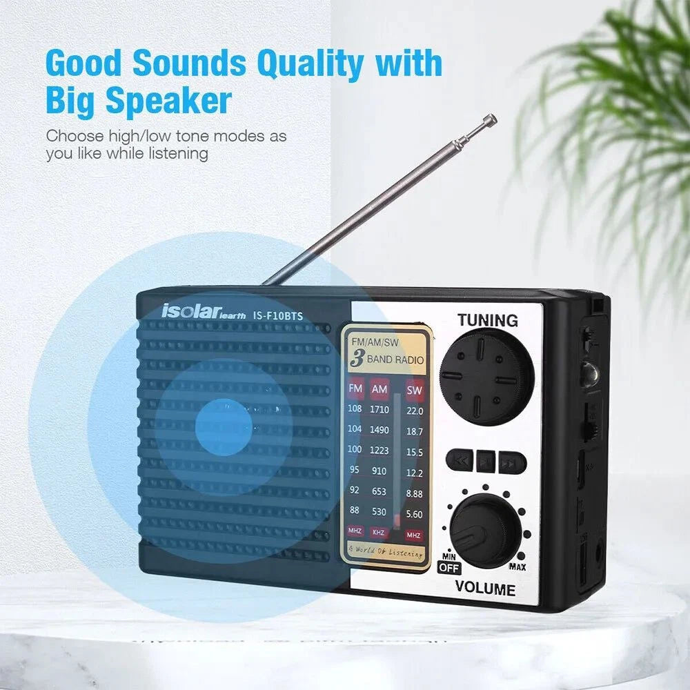 Solar Radio Portable FM/AM SW Digital Bluetooth Speaker MP3 Player Rechargeable
