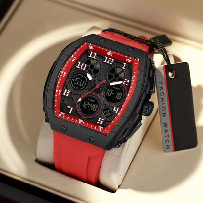 Men's Unique Rectangular Watch with Digital and Analog Dual Display