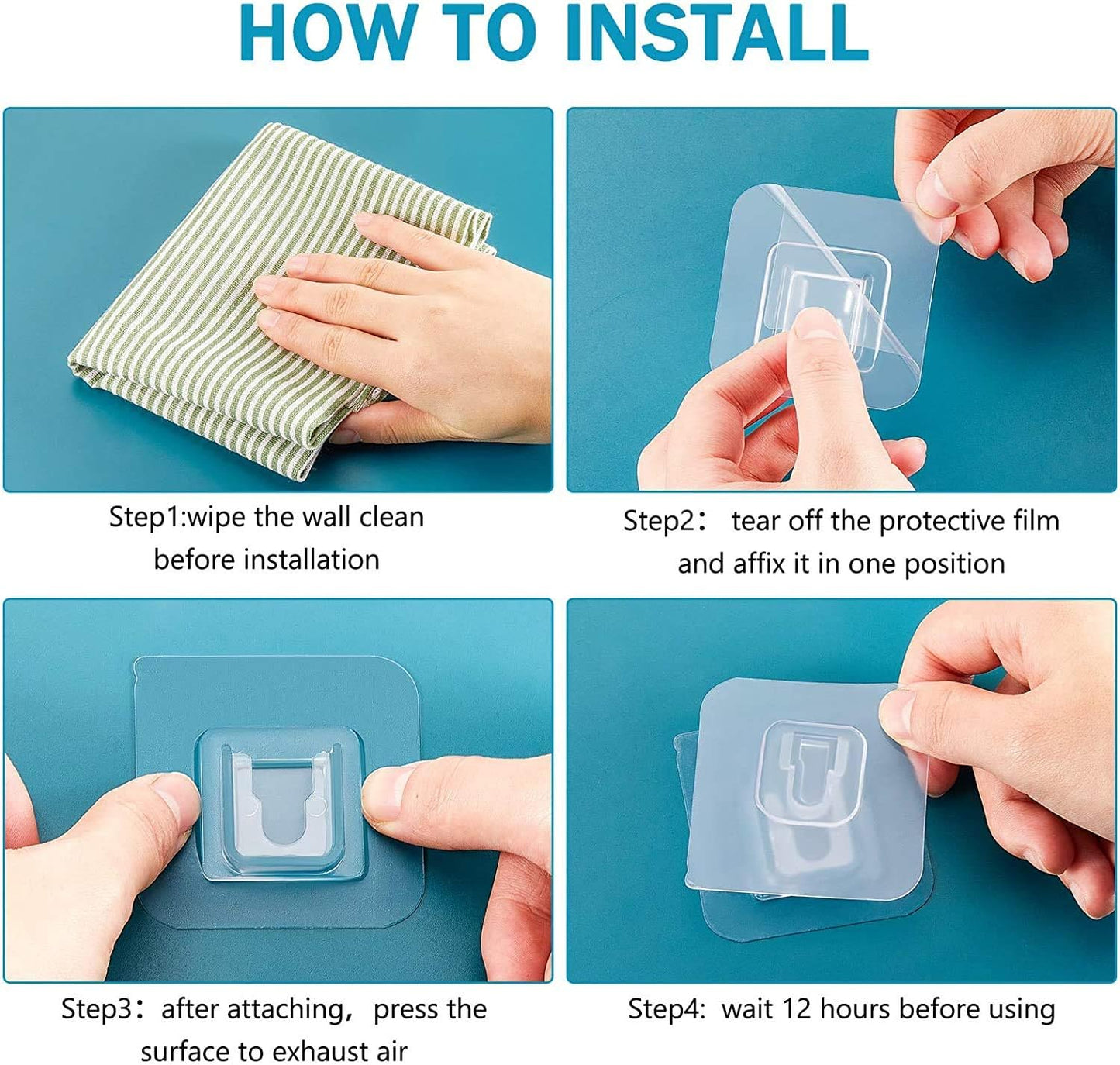 10 Pairs Clear Double-Sided Adhesive Wall Hooks - Mounted Door Hanger Kit - No Drill Sticker Hangers with Suction Cup