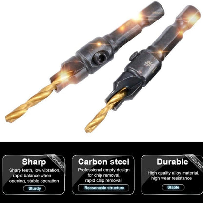 4Pcs Hexagonal Shank Countersunk Drill Bit Woodworking Hole Opener Screw Cone Hole Drill Chamfer and Trim Tool Accessory Set