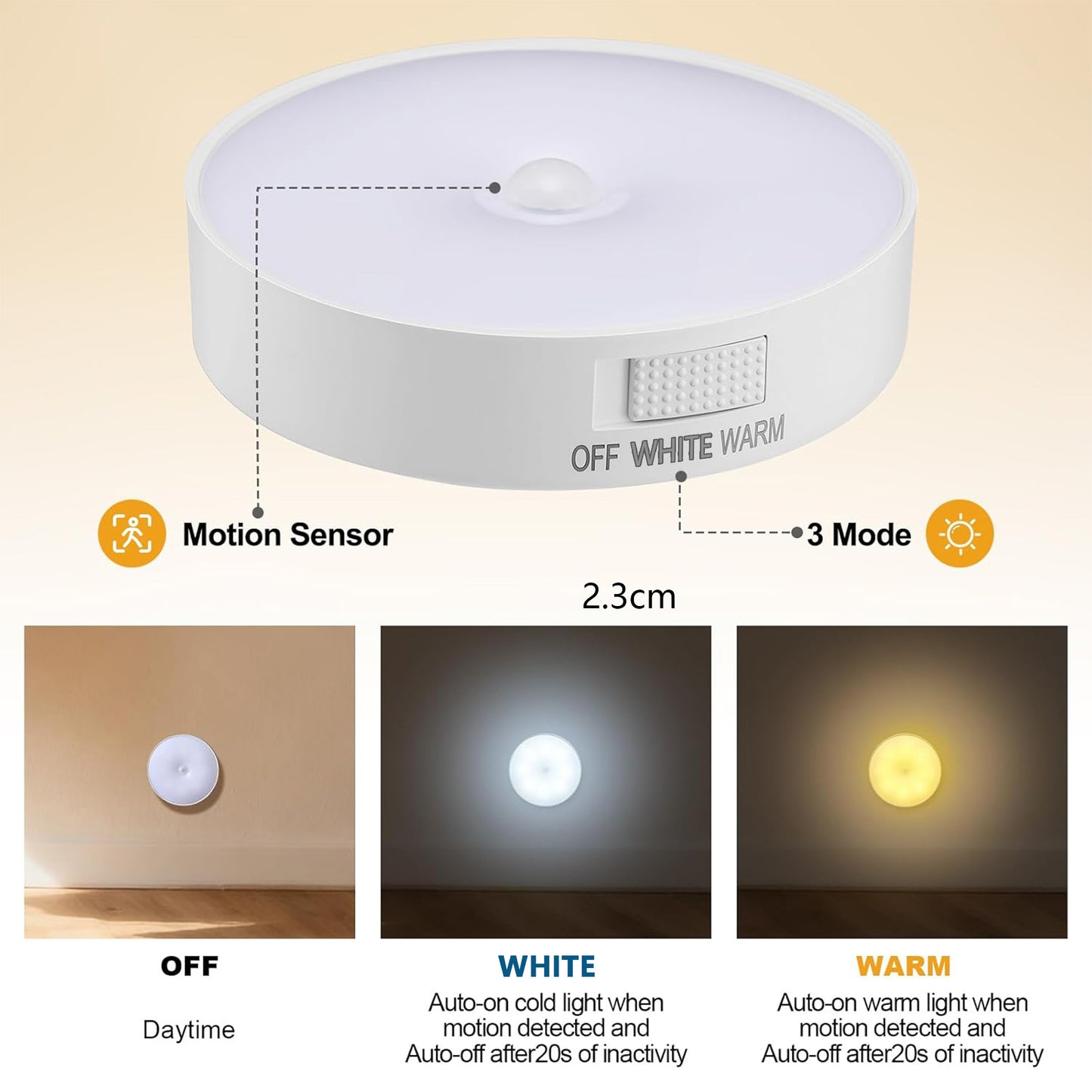 2 Pcs Magnetic Cruise Ship Motion Sensor Light with USB Cable (White & Warm)