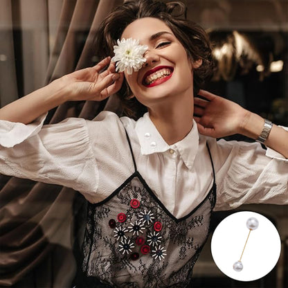 Double Faux Pearl Brooch Pins Sweater Shawl Clip Dress Cardigan Collar