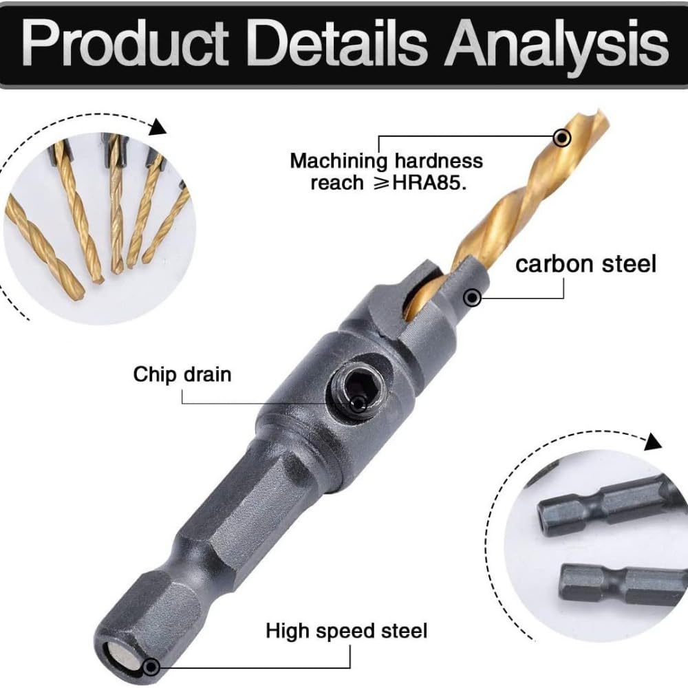 4Pcs Hexagonal Shank Countersunk Drill Bit Woodworking Hole Opener Screw Cone Hole Drill Chamfer and Trim Tool Accessory Set
