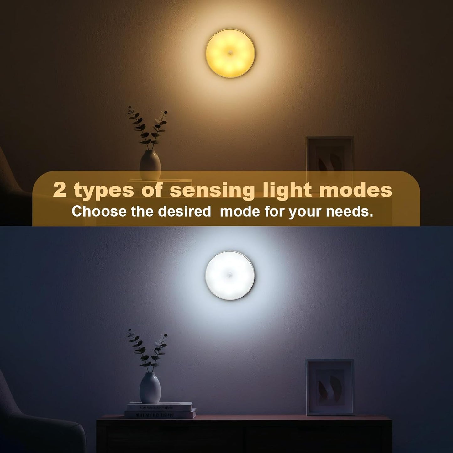 2 Pcs Magnetic Cruise Ship Motion Sensor Light with USB Cable (White & Warm)