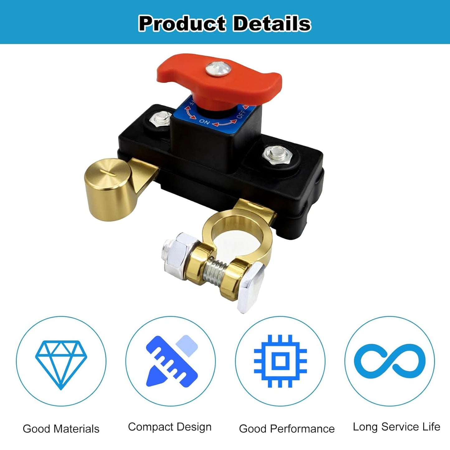 Car Battery Power Cut-Off Switch Breaker, Copper Plated Stable Transmission High Conductivity Disconnect Switch