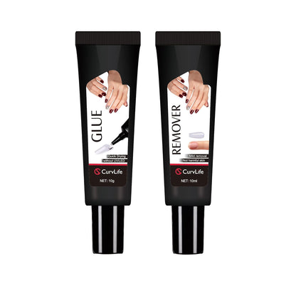Quick Drying 10g Semi Solid Nail Glue with 10ml Remover for Press On Nails Tips No Need for UV Lamp