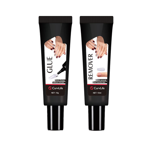 Quick Drying 10g Semi Solid Nail Glue with 10ml Remover for Press On Nails Tips No Need for UV Lamp