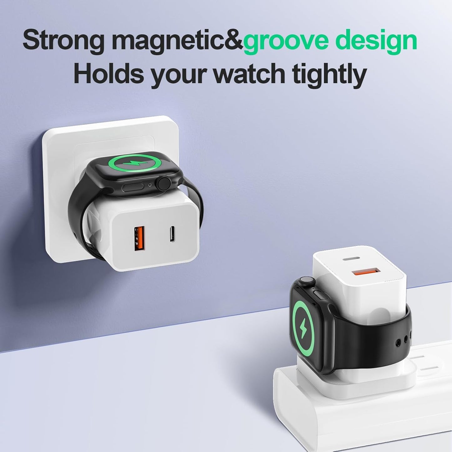 Dual Ports Wall Charger with Magnetic Wireless Charging Compatible with iPhone, Apple Watch Series