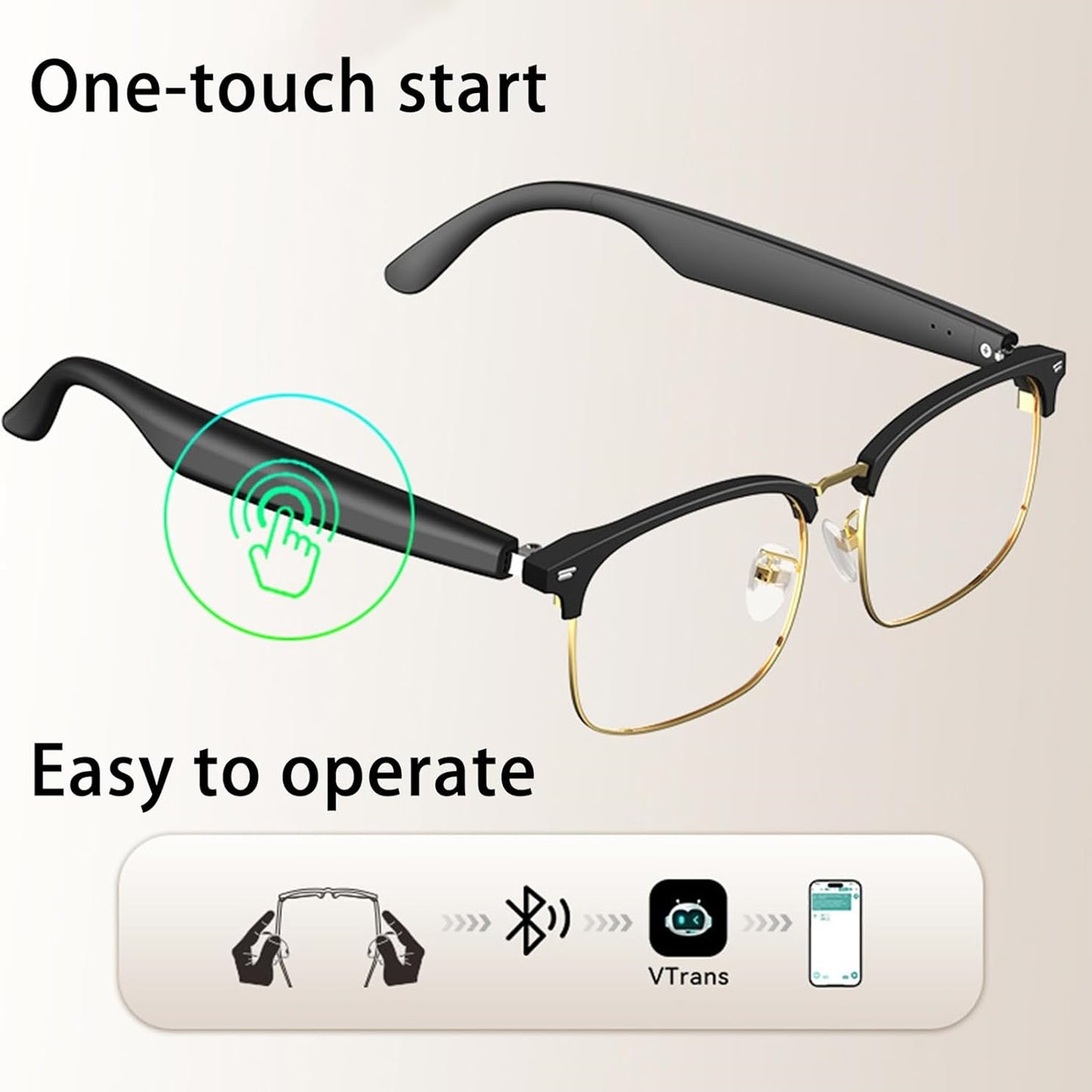 AI Translator Glasses, Smart Glasses with Built in Mic and Speakers