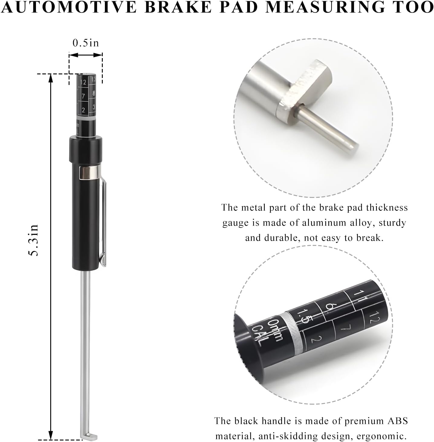 Car Brake Pad Thickness Gauge,Brake Pad Measure Tool for 6mm / 0.2 Thickness