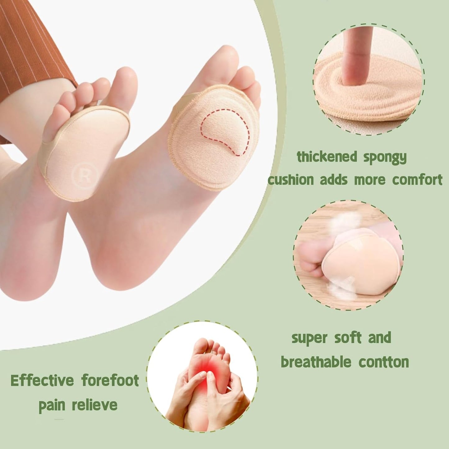Metatarsal Pads Invisible Socks, Soft Foot Pads for Women and Men, Reusable Ball of Foot Cushions for Runners