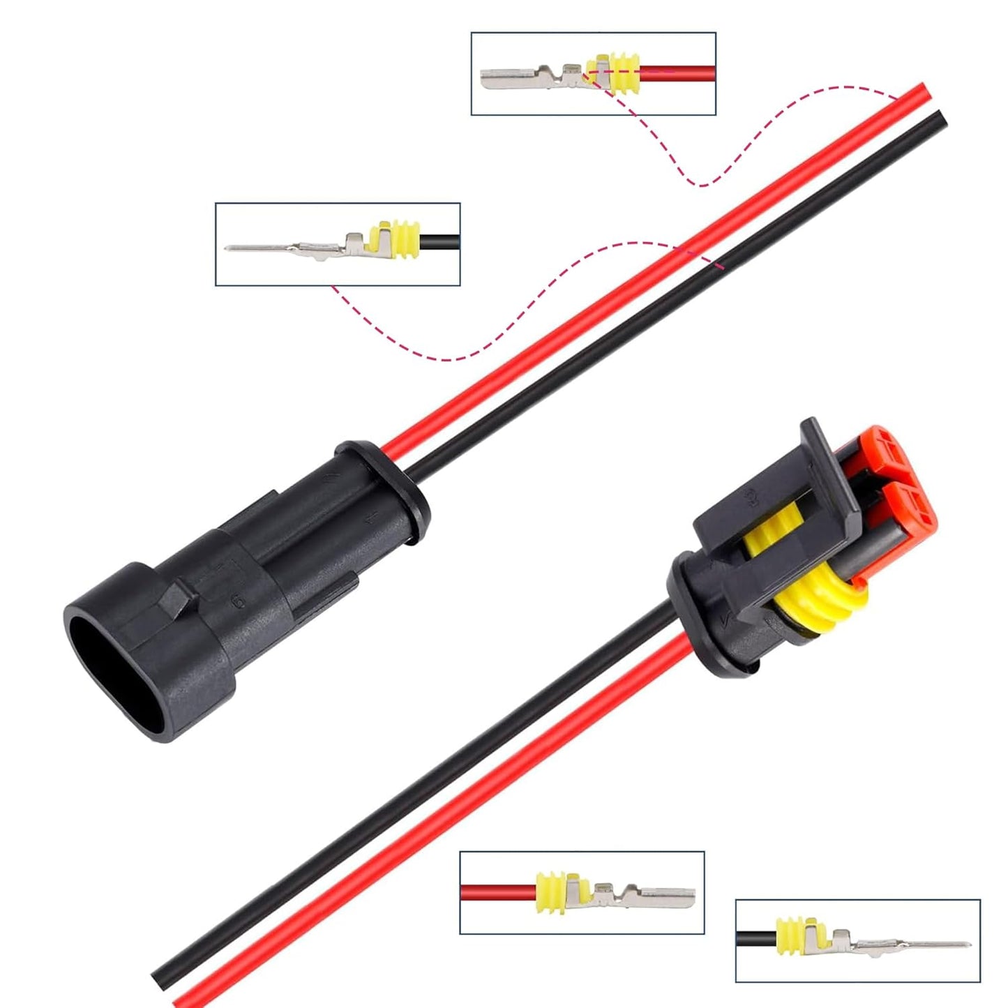 10 Pack 2 Pin Wire Connector 16 AWG Waterproof Automotive Electrical Connectors Deutsch Connector
