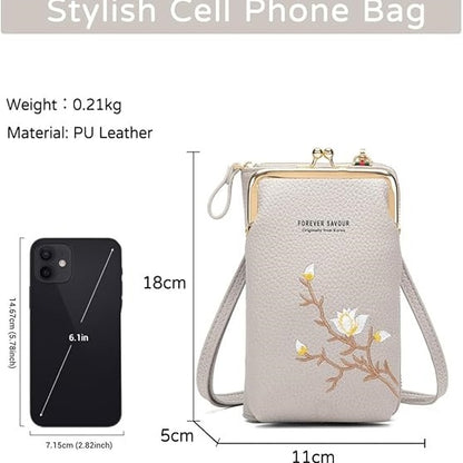 Floral Embroidered Crossbody Wallet - Waterproof , Adjustable/Detachable Strap & Multi-Pocket