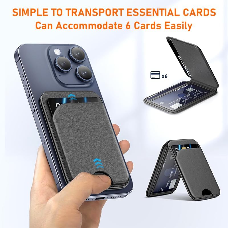 Magnetic Wallet Phone Holder, Multi-Function Leather Card Case with Foldable Stand, Multi-Card Slots