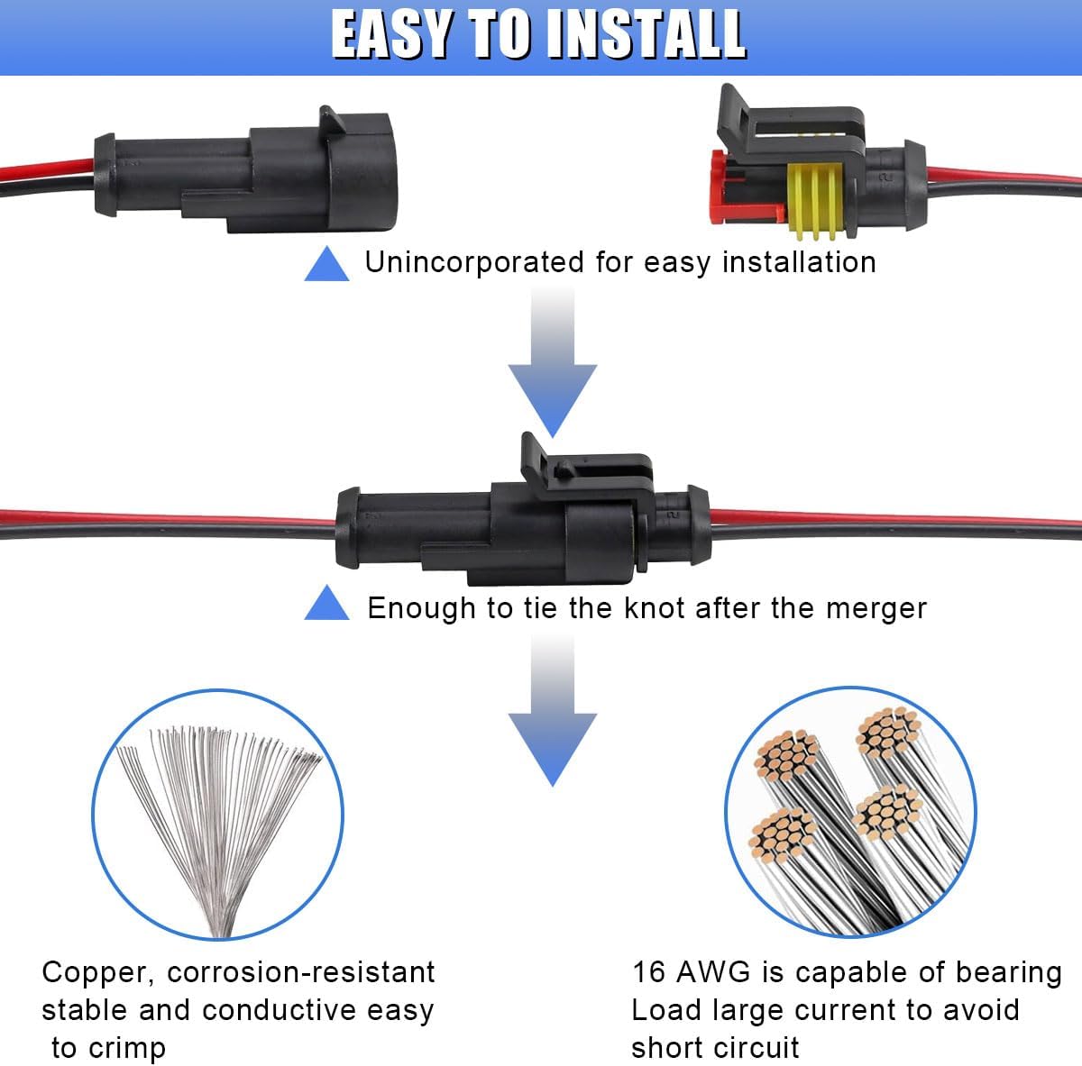 10 Pack 2 Pin Wire Connector 16 AWG Waterproof Automotive Electrical Connectors Deutsch Connector