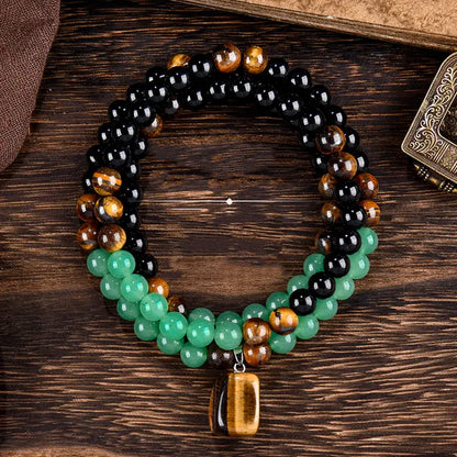 Obsidian Necklace With Green Aventurine And Tiger's Eye Pendants, A Healing Crystal