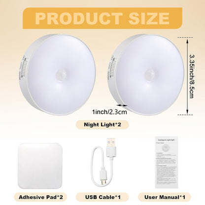 2 Pcs Magnetic Cruise Ship Motion Sensor Light with USB Cable (White & Warm)