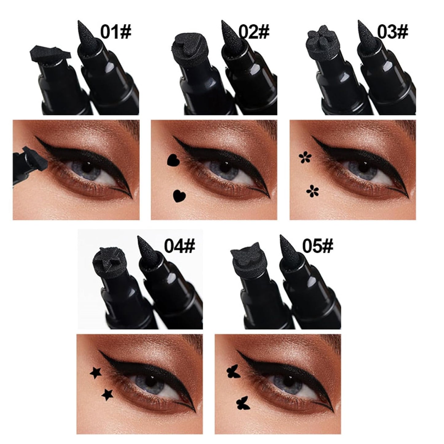 5Pcs Double-headed Liquid Eyeliner Stamp Pencil Set, Winged Eye-liner Pen, Long-lasting