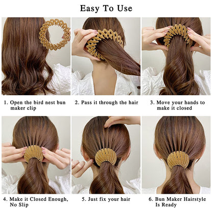 7Pcs Bird Nest Magic Hair Clip, Lazy Bird's Nest Plate Hairpin, Expandable Ponytail Holder