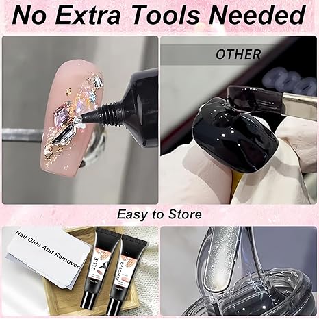 Quick Drying 10g Semi Solid Nail Glue with 10ml Remover for Press On Nails Tips No Need for UV Lamp
