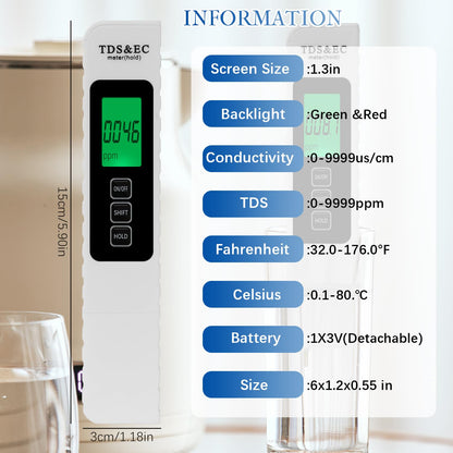4 in 1 Digital Water Quality Tester,2026 NewTDS/EC/Temperature（°C/°F）Meter,0-9990 PPM Meter