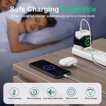 Dual Ports Wall Charger with Magnetic Wireless Charging Compatible with iPhone, Apple Watch Series