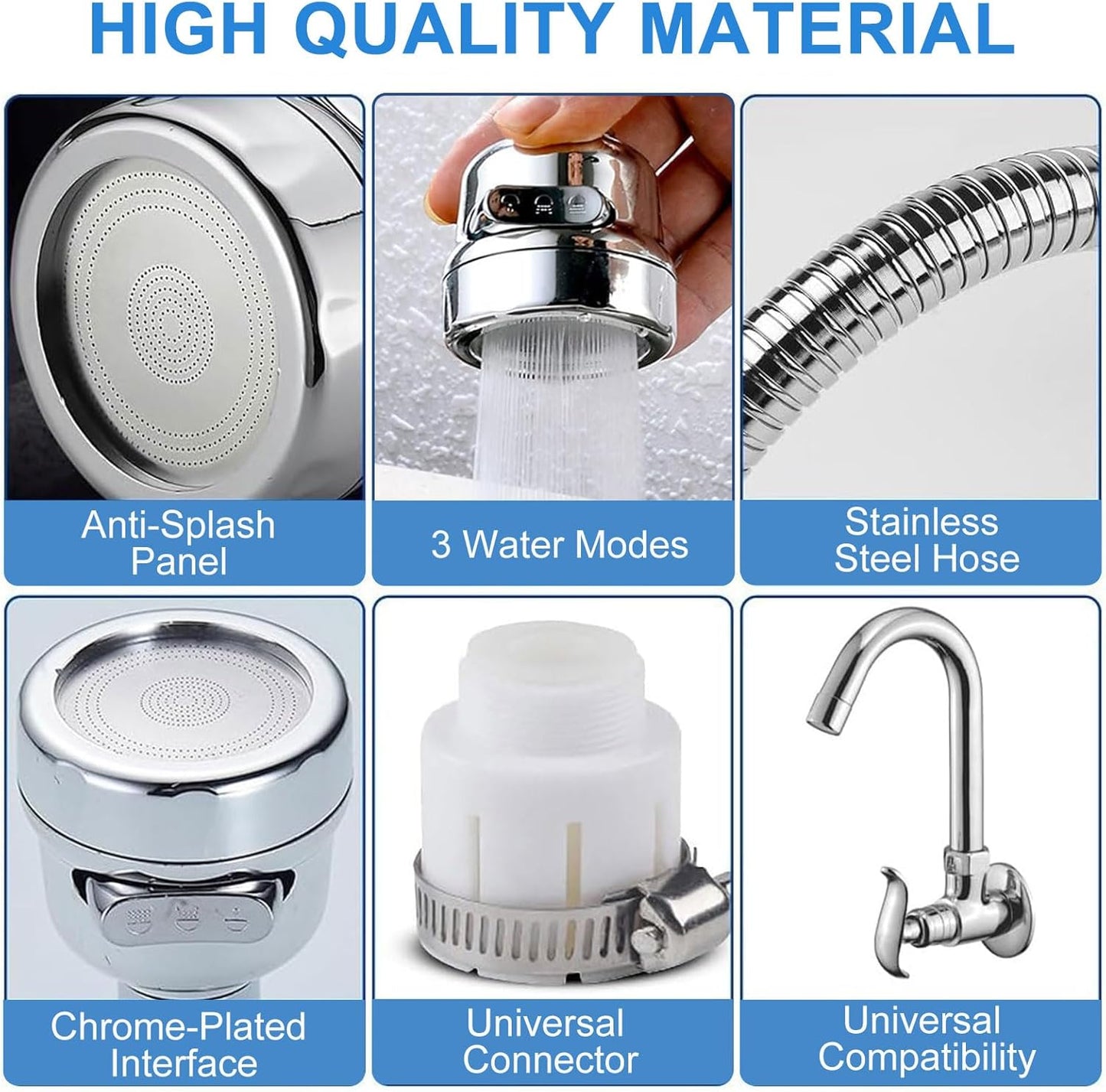Kitchen Faucet Aerator Sink Tap Sprayer Head, 3 Molds Adjustable Faucet Sprayer, 360° Rotatable Faucet Extension Tubes