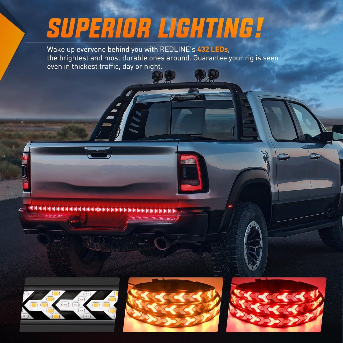 59.1in Fishbone Shaped LED Tailgate Light Bar, LED Tailgate Lights for Truck Pickup SUV RV